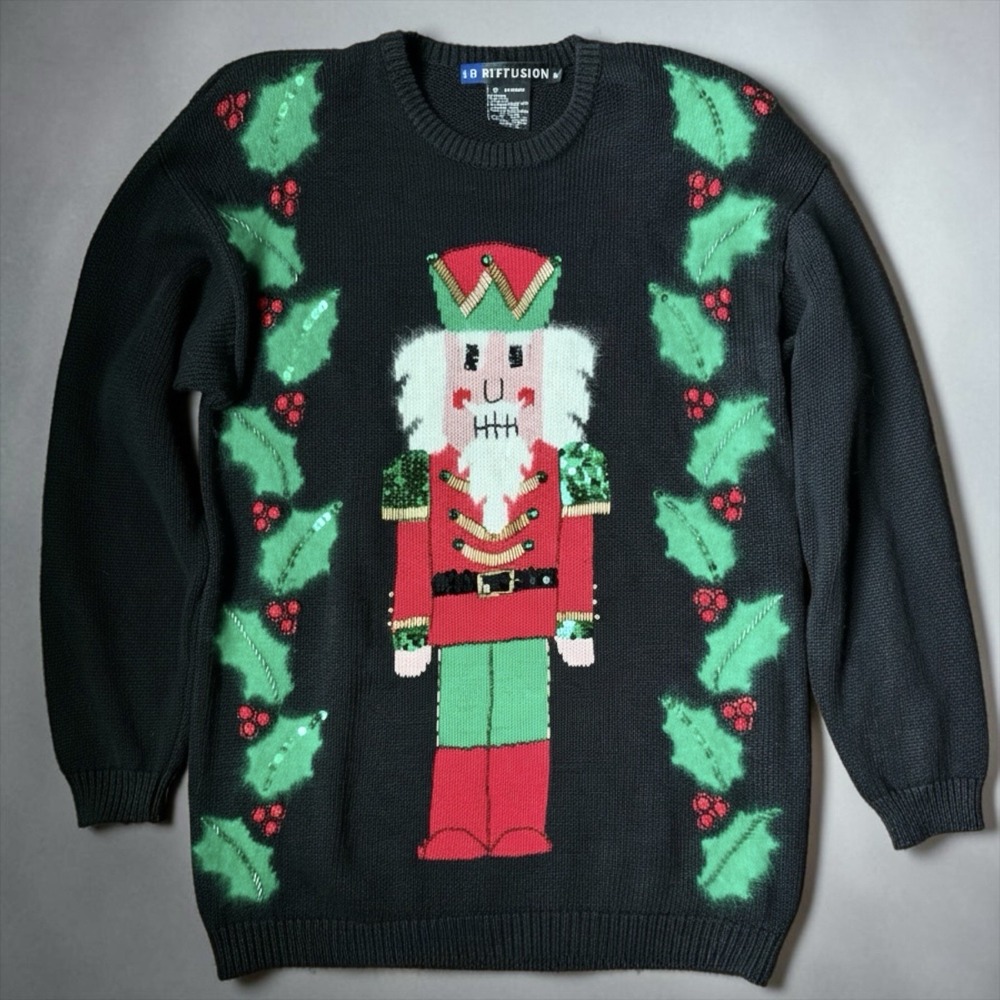 Vintage IB Diffusion Nutcracker Beaded Christmas Sweater Cardigan Holiday S